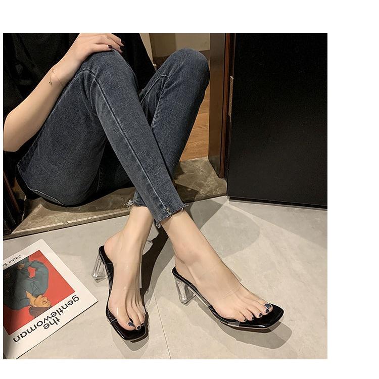 CÓ SẴN Dép cao gót meka trong 6 phân bản ngang quai trong thời trang big size 40 41 42 43 siêu êm chân