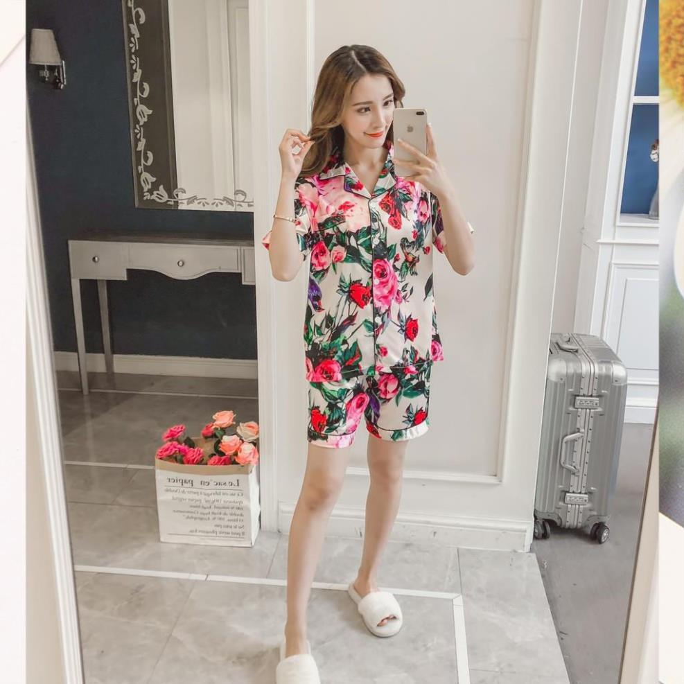 Đồ bộ pijama nữ quần đùi - đồ bộ mặc nhà đùi lụa satin mềm mịn, xinh xắn B60