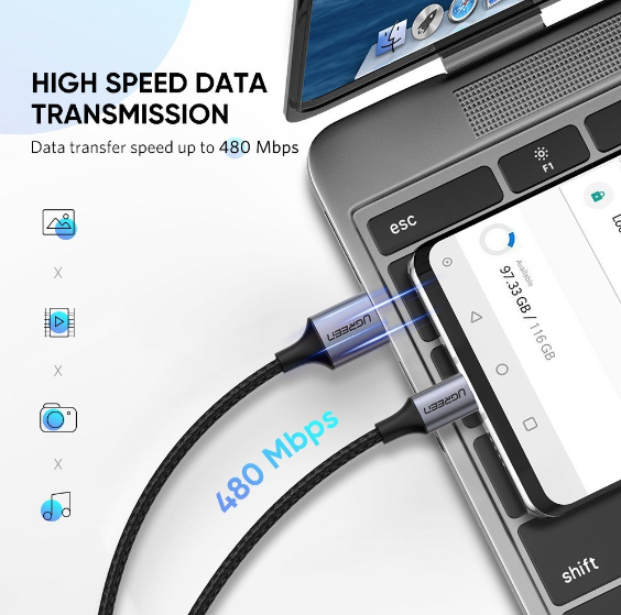 Cáp Sạc USB-C Ugreen 60408 Hỗ Trợ Sạc Nhanh QC 3.0 Dài 3M (Dây Bọc dù) - hàng chính hãng
