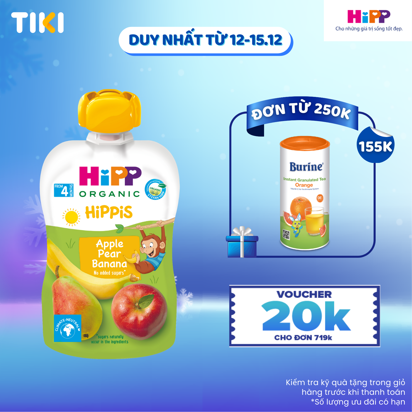 Dinh dưỡng 100% Trái cây nghiền Organic HiPPiS Táo lê Chuối