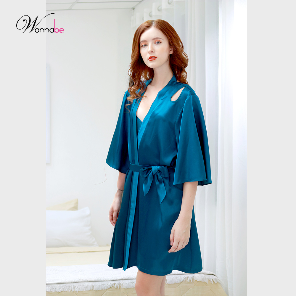 Áo choàng ngủ WANNABE KIS61 áo khoác ngủ dạng kimono khoét hình giọt nước ở vai lưng bắt mắt xinh xắn nữ tính