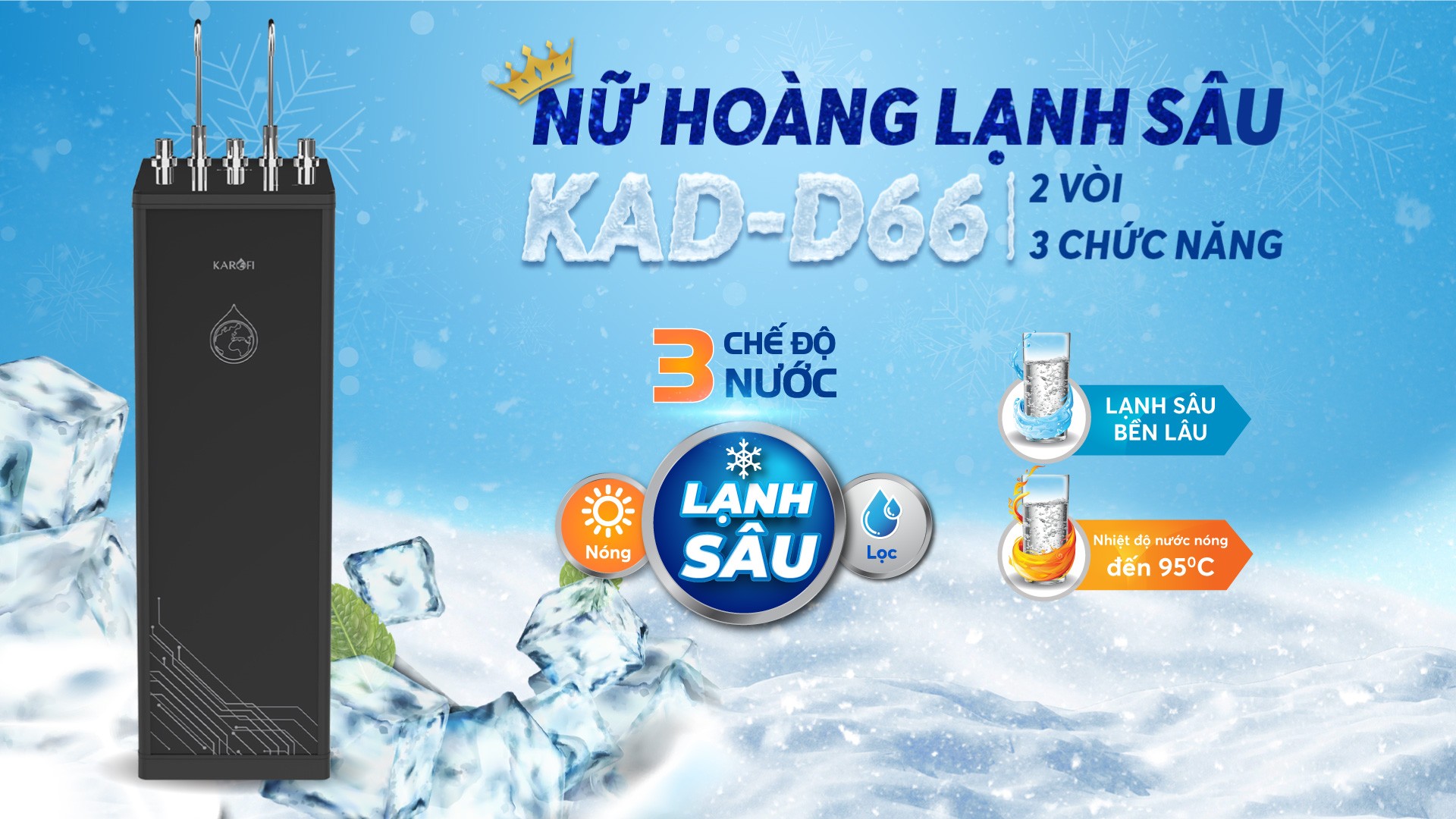 Máy Lọc Nước Nóng Lạnh KAROFI KAD-D66 (11 lõi lọc) - Hàng Chính Hãng