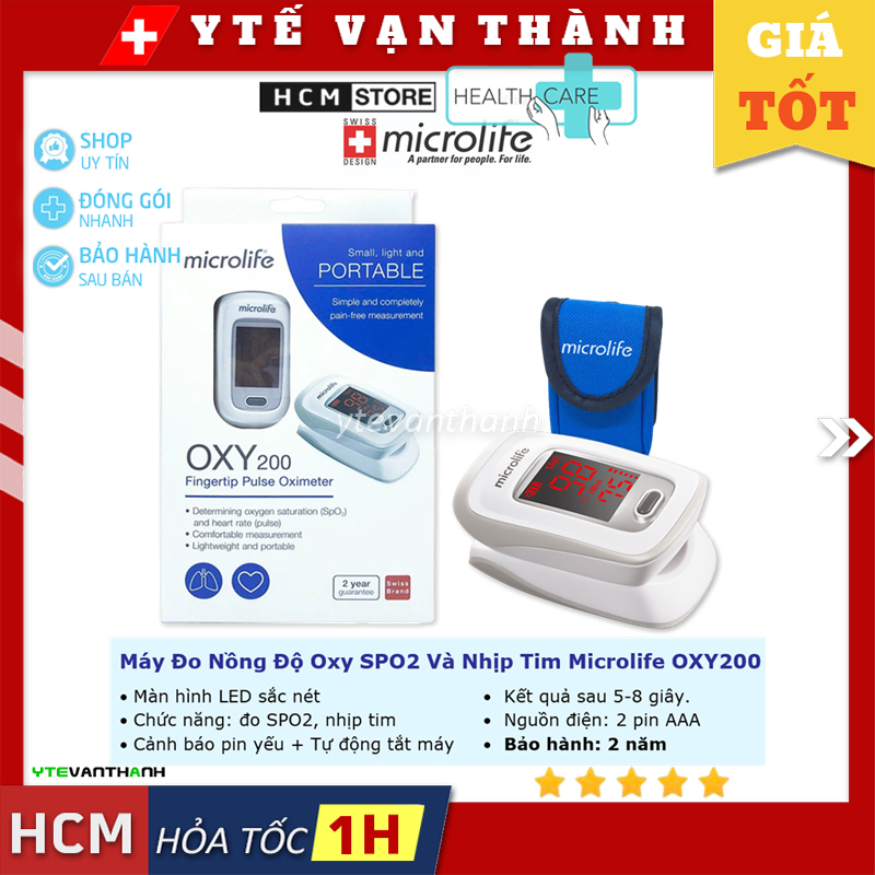 Máy Đo Nồng Độ Oxy SPO2 Và Nhịp Tim Microlife OXY200 -VT0389