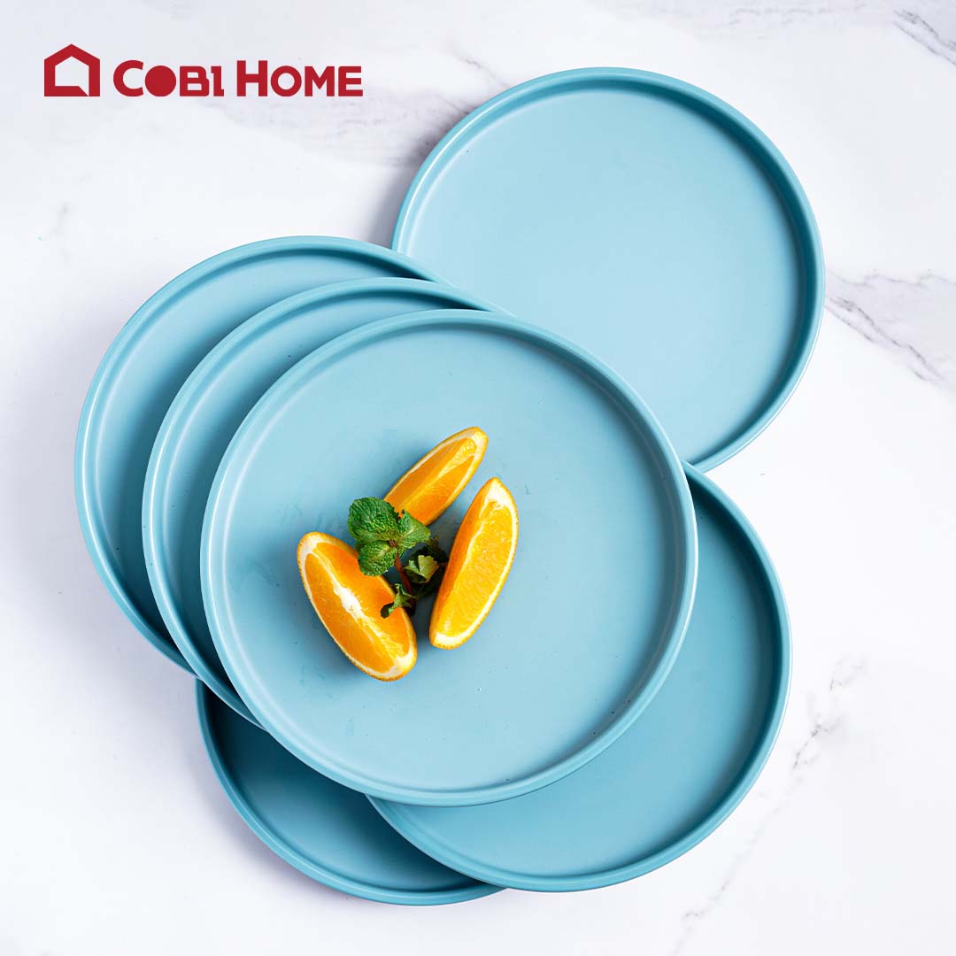 Dĩa tròn màu xanh bằng melamine cao cấp 20.6cm