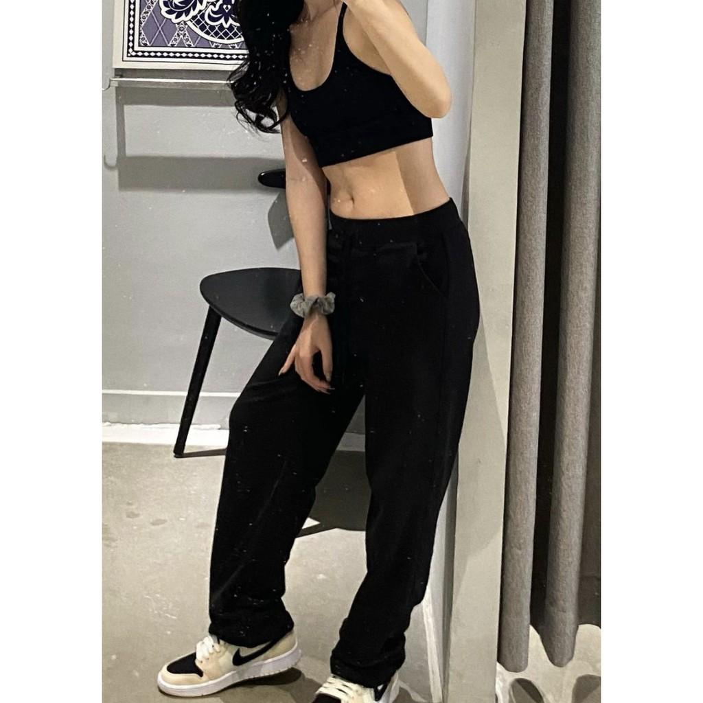 Quần thun ống suông đen xám Barbie Pants