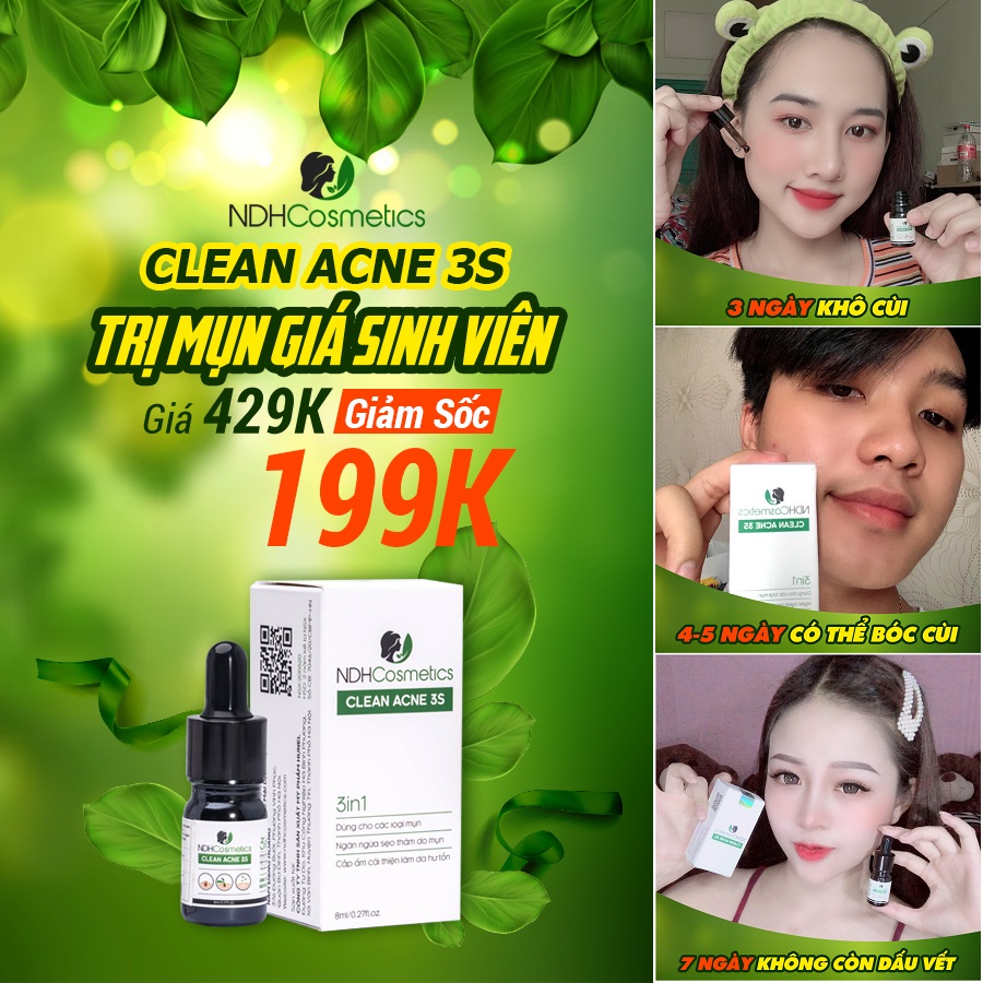 Serum Ngừa Mụn Clean Acne 3S 8ml 100% Tự Nhiên