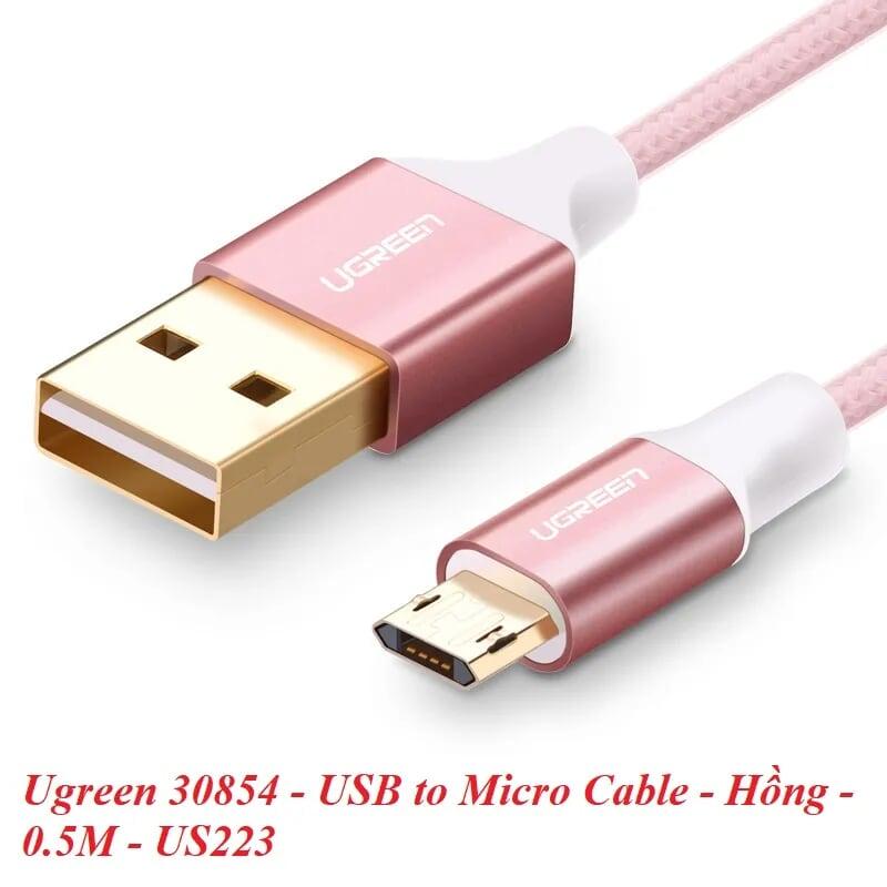 Ugreen UG30854US223TK 0.5M màu Hồng Cáp sạc truyền dữ liệu USB 2.0 sang MICRO USB dây bọc nhựa PVC - HÀNG CHÍNH HÃNG