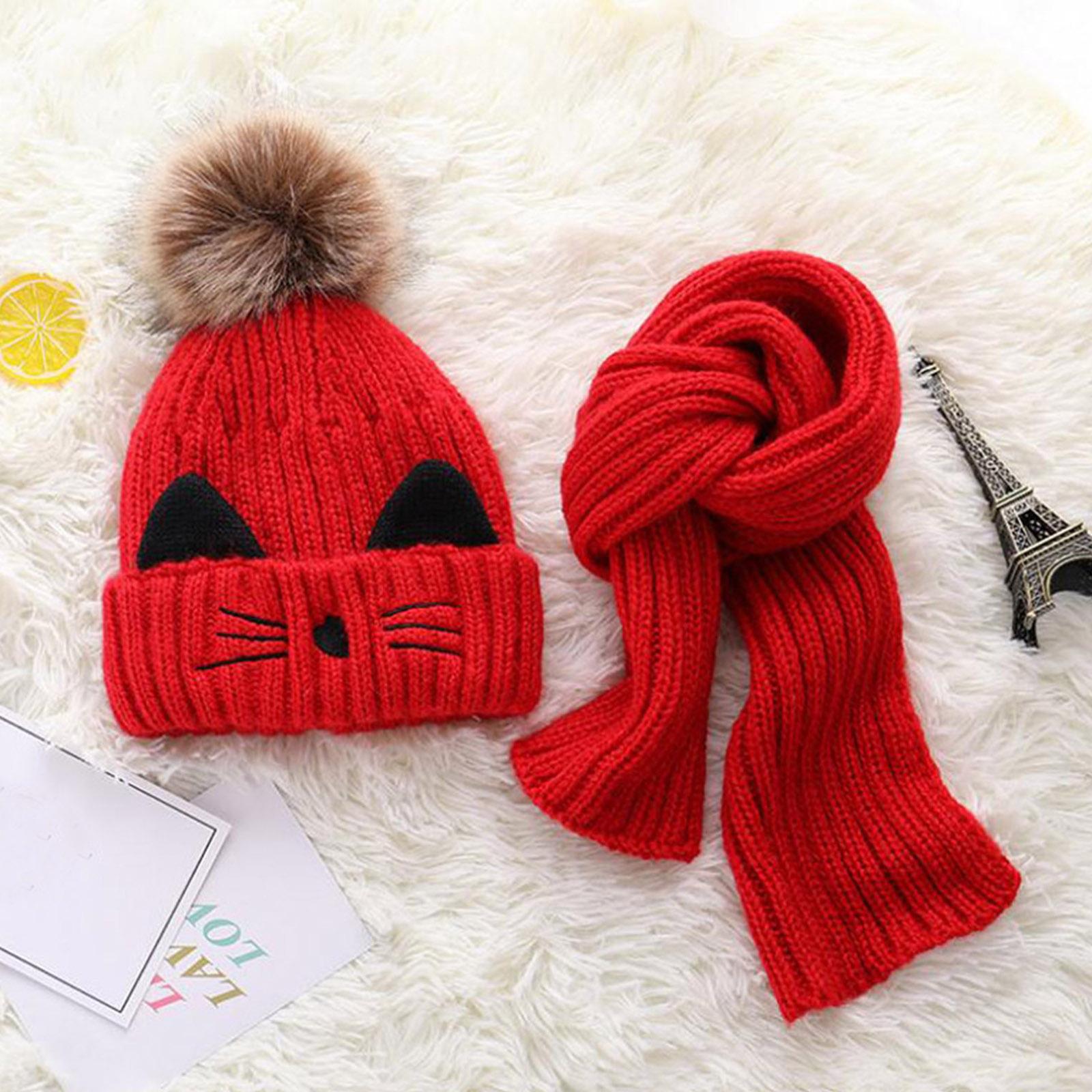 Lovely Pompom Infant Toddler Winter Hat Scarf Set for Baby Girl