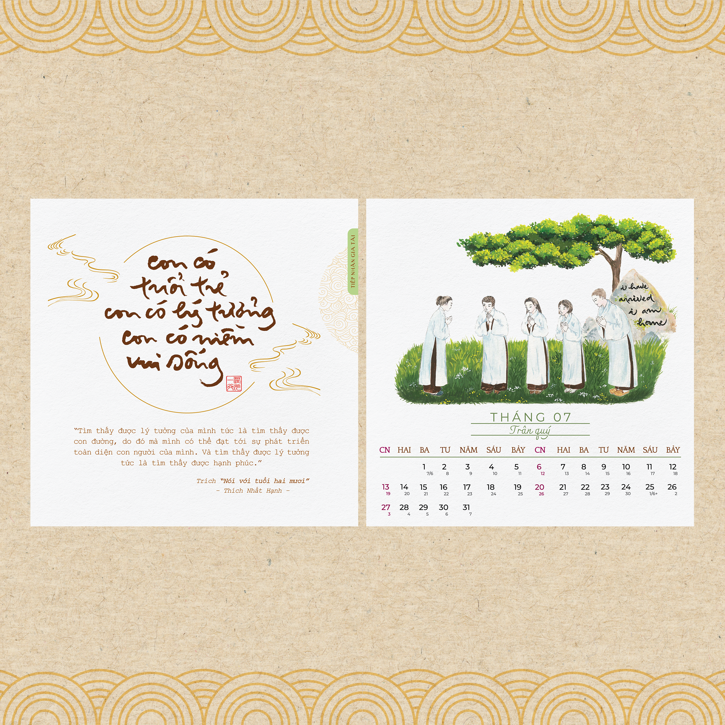 Bộ lịch thư pháp Làng Mai 2025 - Chủ đề: Ý THỨC EM MẶT TRỜI TỎ RẠNG- Lịch Bàn- Thái hà Books