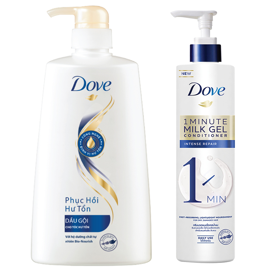 Combo Dầu Gội Dove Phục Hồi Hư Tổn (650g) Và Kem Xả Dove Phục Hồi Hư Tổn 1 Phút Dạng Gel Sữa Dưỡng (150ml)