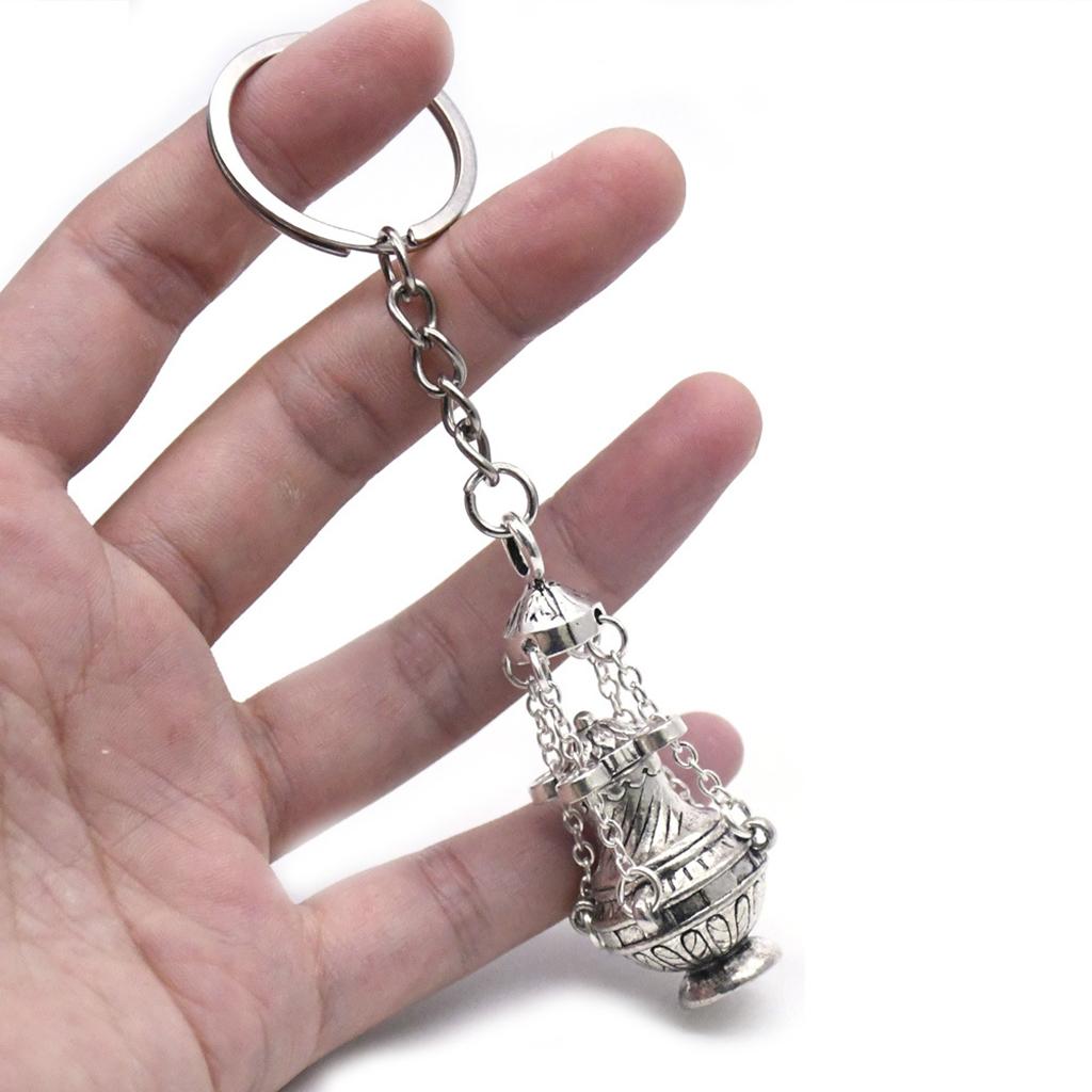 Christian Incense Burner Keychain Key Ring Keyfob Jewelry Bag Car Pendant