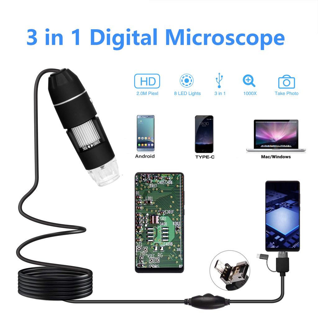 Handheld Portable Mini Digital Microscope 1000x Magnification 0.3MP, Easily captures microscopic pictures and videos