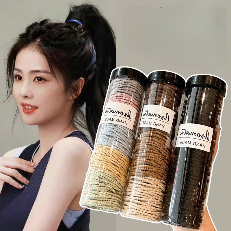 ( Set 2) Ống 100 dây buộc tóc màu trơn co giãn tốt, thun cột tóc không đau cho bé gái