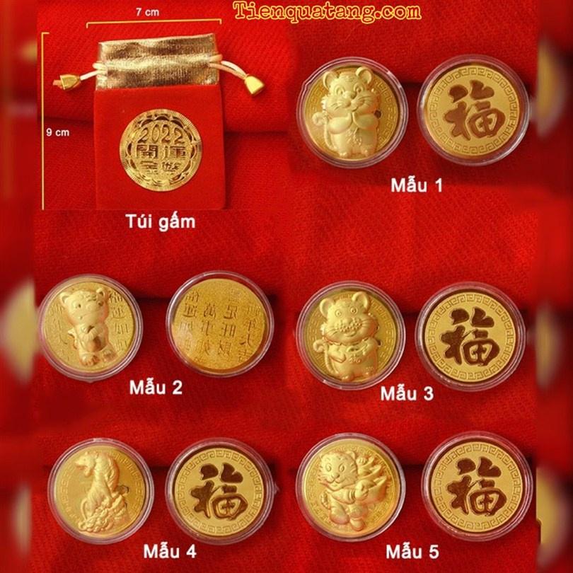 Lì Xì Tết Với Tiền Xu Hình Con Hổ Vàng Lưu Niệm May Mắn - Tặng Kèm Túi Vải