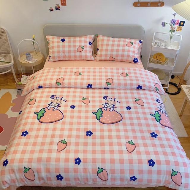 Set Cotton Living Hàng Nhập Khẩu Cao Cấp 4 Món Cô Bé Dâu