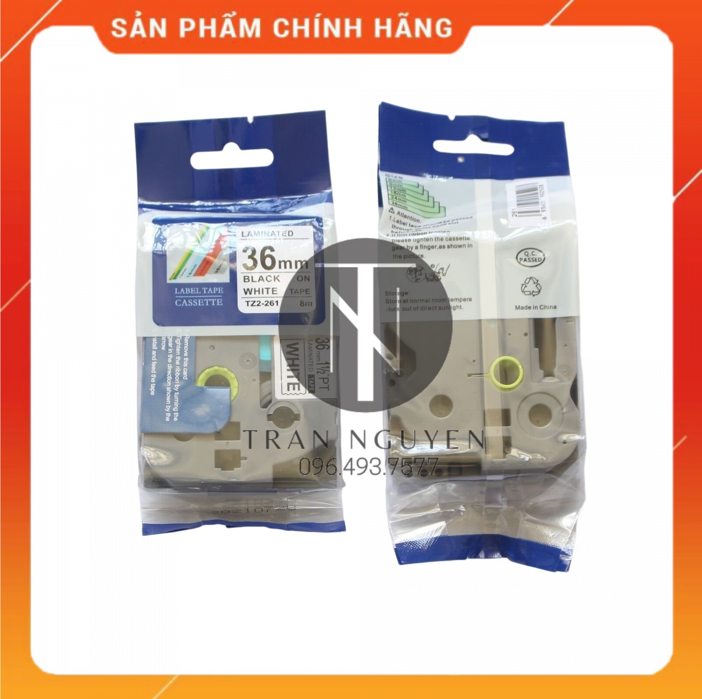 Nhãn In Brother Tz2-261 Đen nền trắng 36mm x 8m - Hàng nhập khẩu