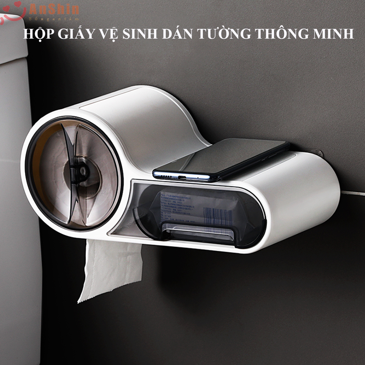 Hộp đựng giấy vệ sinh 2 ngăn dán tường - nhựa ABS cao cấp hình chìa khóa sang trọng
