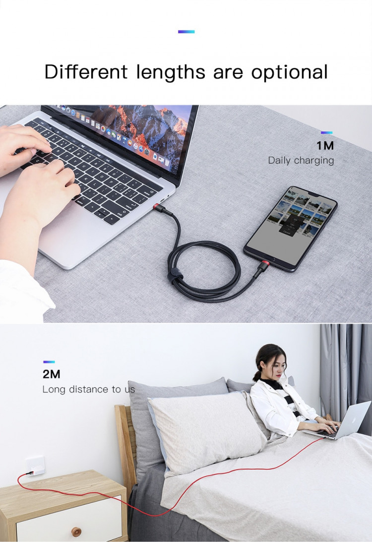 Cáp sạc nhanh Type-C PD2.0 60W cho MacBook, iPad Pro, Samsung, HTC, Xiaomi Baseus  Cafule dài 1m - Hàng chính hãng