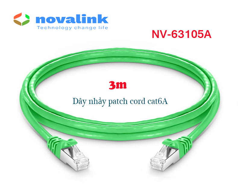 Dây nhảy mạng Cat6a màu xanh lá cây Novalink (0.5m/1m/2m/3m/10m/15m) | Patch cord cat6a 10Gbps băng thông 550MHz - hàng chính hãng