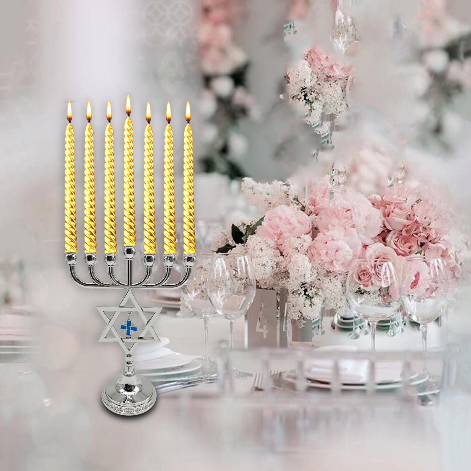 Hanukkah Menorah Candle Holder with star Branches Candlestick Decorations Elegant for Fireplace Mantel Height 17cm Candle Stand