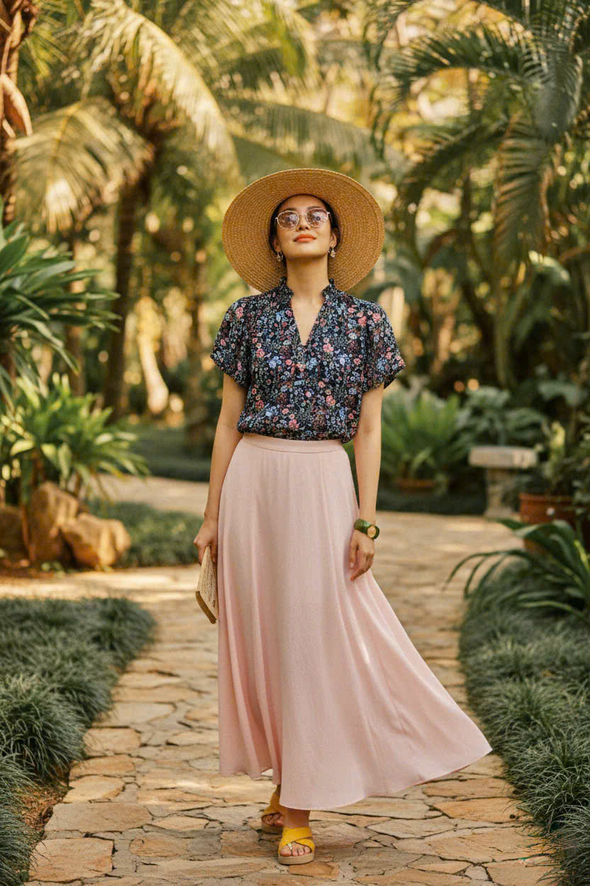 Áo Tay Phồng Điểm Ngọc, Áo Tay Phồng Cổ Lọ Thấp Chiffon Voan Hoa thời trang thiết kế Hity Top231