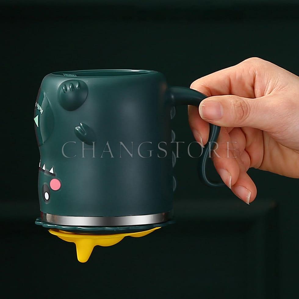 Ly Giữ Nhiệt Inox Hình Khủng Long, Cốc Giữ Nhiệt Siêu Cute Tặng Kèm ống Hút