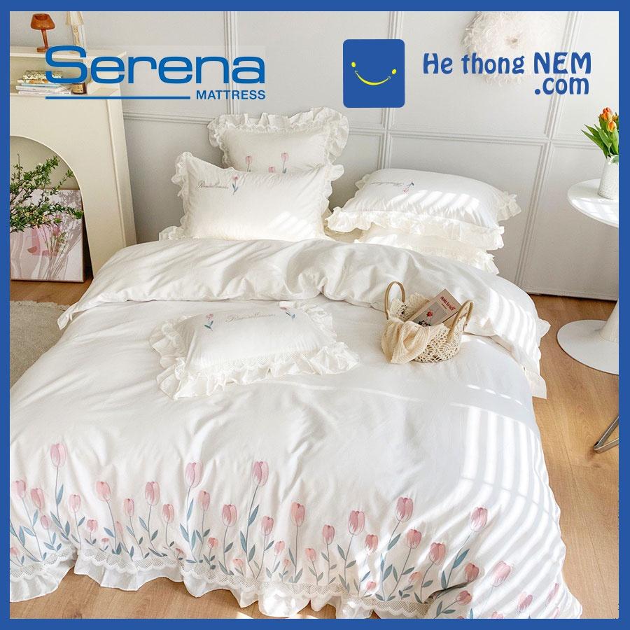 Bộ Chăn Ga Gối 5 Món Lụa Satin SERENA Chăn Ga Gối Đệm Drap Trải Giường - Hệ Thống Nệm