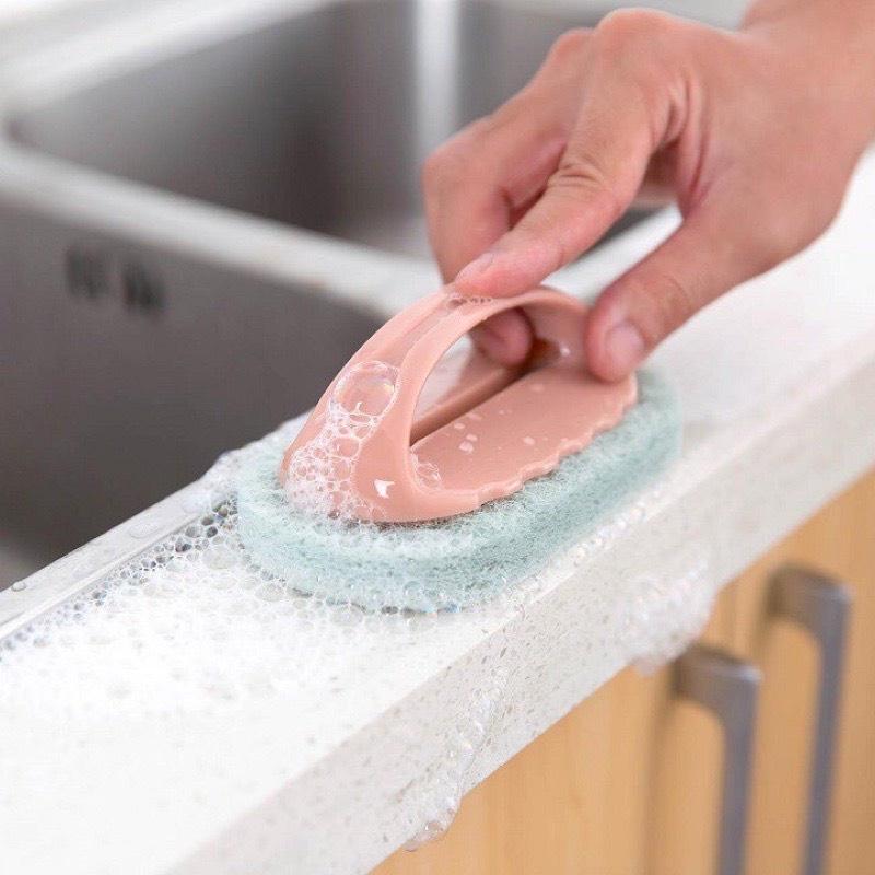 Bàn Chải Bọt Biển Lau Chùi Cọ Rửa Nhà Tắm, Nhà Bếp Tay Cầm Đa Năng