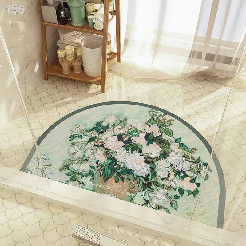 Thảm trải sàn phòng tắm chống trơn trượt thấm nước hình bán nguyệt sơn dầu Van Gogh, tấm lót chân nhanh khô ở lối v