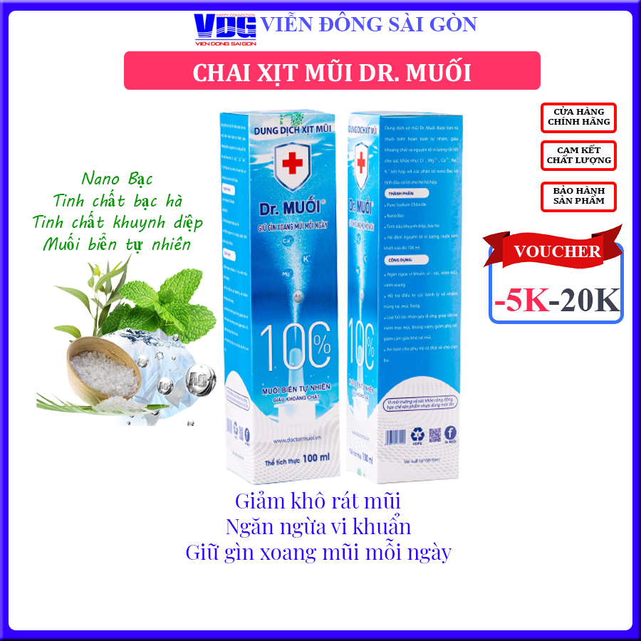 Dung dịch xịt mũi Dr. Muối (100ml) (Ngừa vi khuẩn + Bảo Vệ Xoang + Thơm Thoáng mũi)