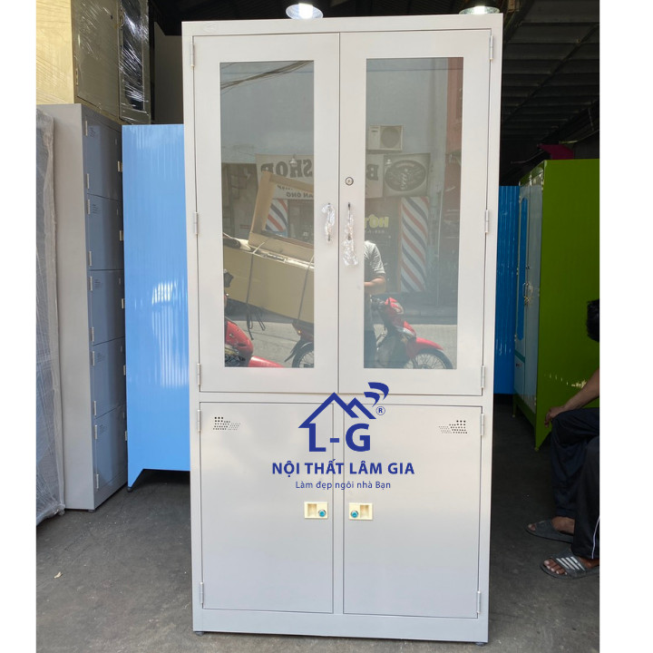 Tủ sắt hồ sơ văn phòng - Tủ locker có kiếng 1m83x90 Mẫu 1