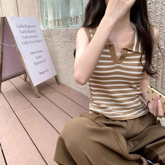 MS863 Áo sát nách cổ bẻ kẻ ngang mongtoghi