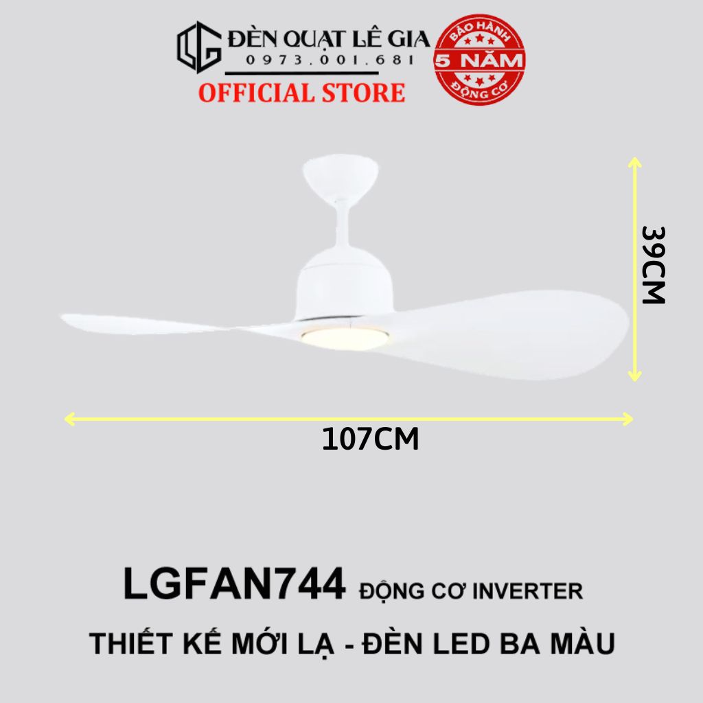 Quạt trần đèn trang trí hiện đại Lê Gia LGFAN744 | Quạt trần thiết kế phong cách sang trọng | Quạt trần chung cư giá rẻ {Hàng Chính Hãng}