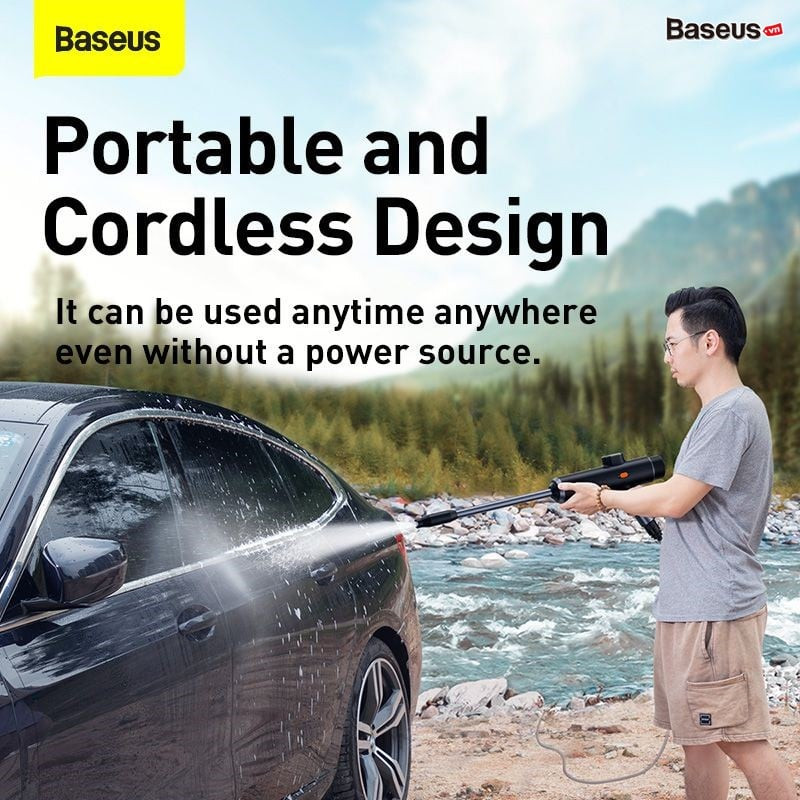 Máy phun tăng áp rửa xe ô tô sử dụng pin sạc Baseus Dual Power Portable Electric - hàng chính hãng