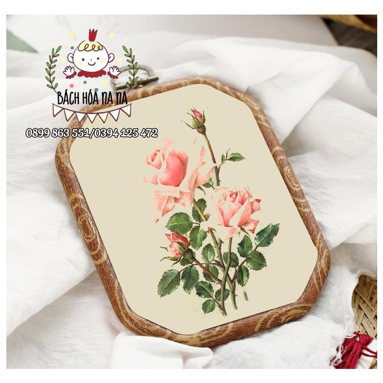 Tranh thêu chữ thập HOA HÔNG CỔ,BIG SIZE- KÈM KHUNG VÂN GỖ- DIY KIT NGUYÊN LIỆU TỰ THÊU thủ công- NA NA HANDMADE SHOP