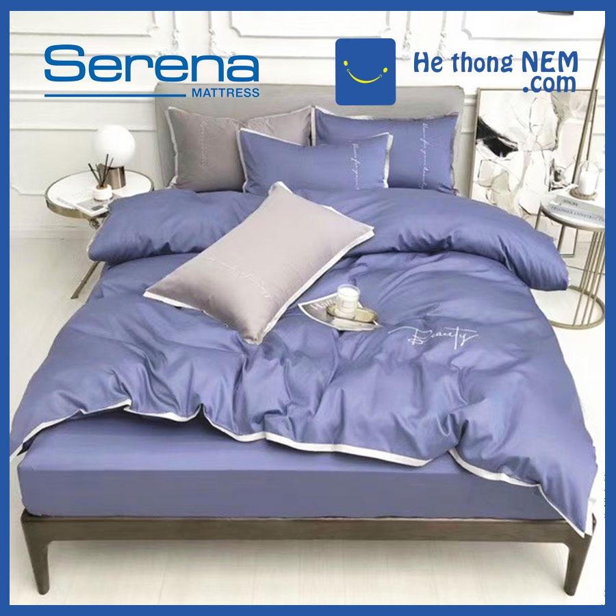 Bộ Chăn Ga Gối 5 Món Lụa Pháp Thêu SERENA Chăn Ga Gối Đệm Drap Giường Cao Cấp - Hệ Thống Nệm
