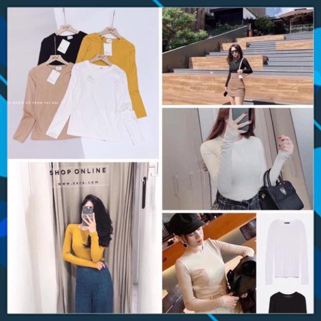 Áo thun nữ dài tay 4 màu đen trắng kem nâu áo pull chất cotton siêu đẹp thời trang Banamo Fashion 317