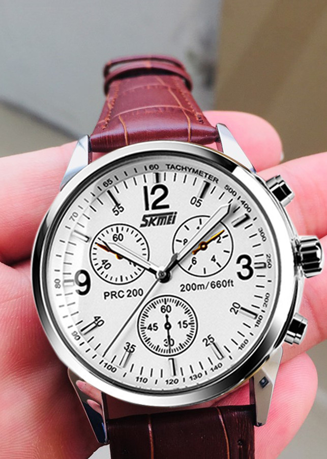 Đồng hồ đeo tay nam SKMEI DH246 (Dây nâu, mặt trắng)