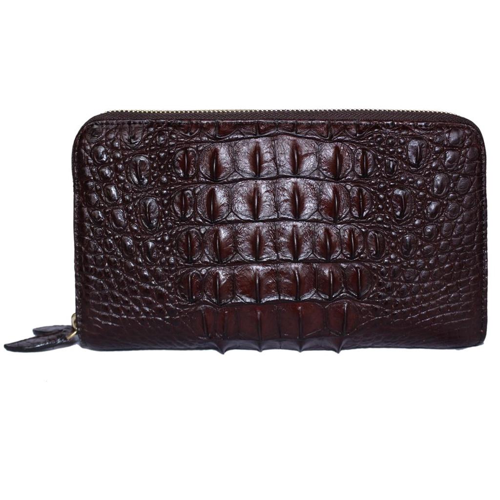 Bóp nữ da cá sấu Huy Hoàng nhiều ngăn gai cầm tay màu đen, nâu đỏ, vàng, nâu đất HT3738-39-40-41