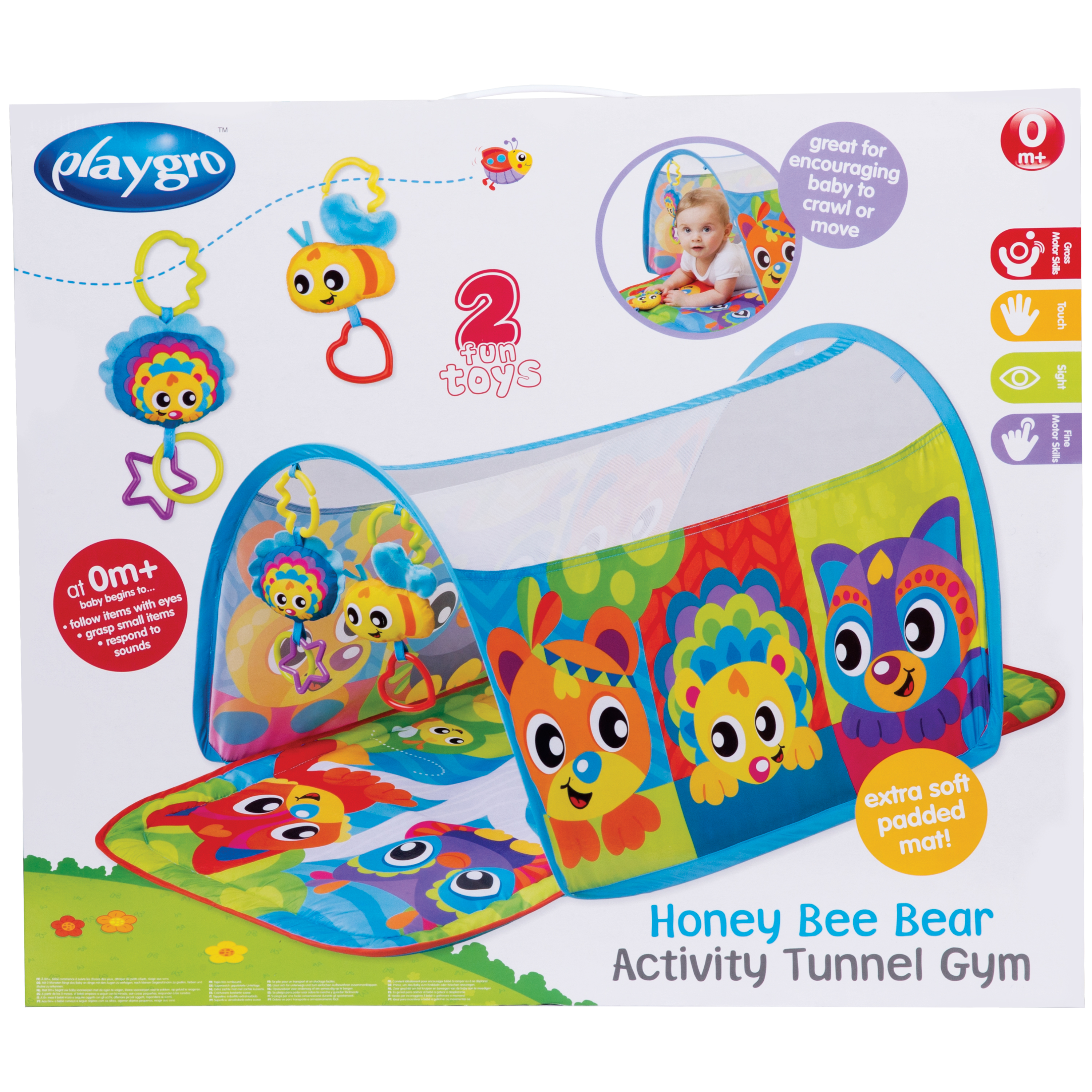 Thảm chơi đường hầm Playgro Honey Bee Bear Activity Tunnel Gym, cho bé sơ sinh đến 24 tháng