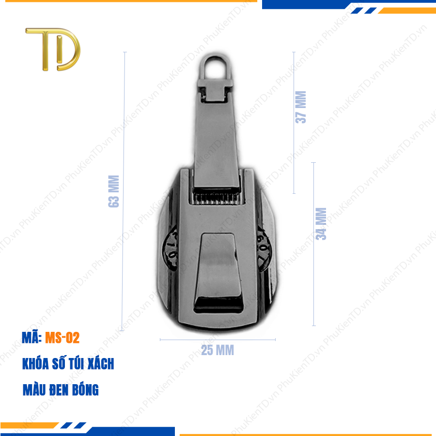 Khóa túi xách, Khóa số túi xách, Khóa số dây kéo đơn túi xách công nghệ mạ điện độ bền 5-8 năm