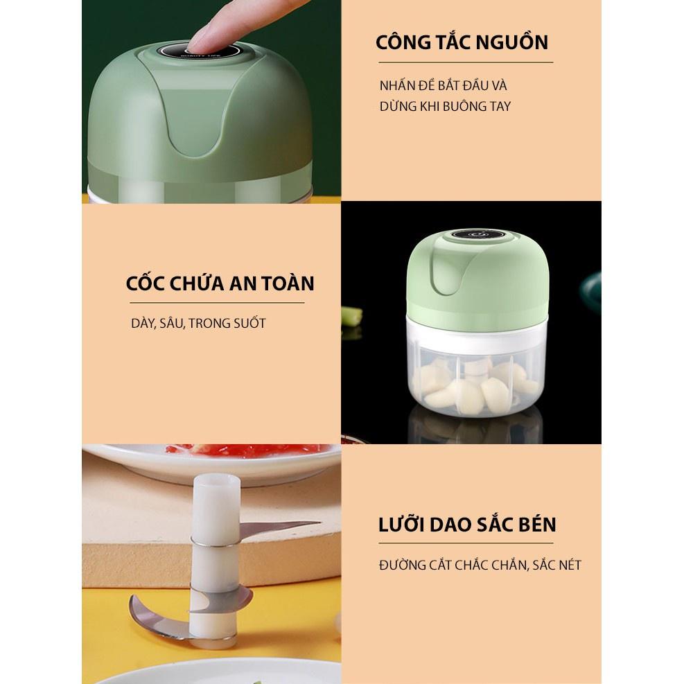 Máy Xay Tỏi Ớt Mini Đa Năng, Xay Đồ Ăn Dặm Cho Bé Dung Tích 250ml Sạc USB Tiện Lợi Mẫu Mới