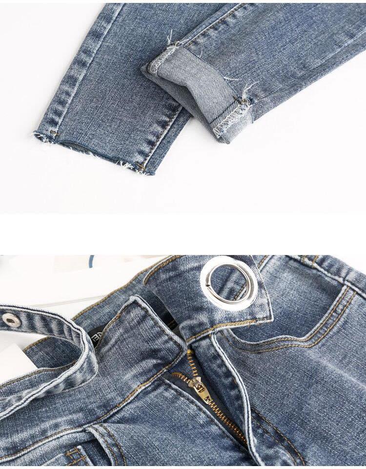 Quần jeans màu xám khói nữ co giãn bó sát chín tất bé gái