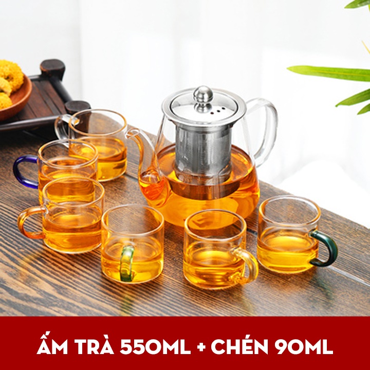 Bộ Ấm Trà - Bộ Ấm Chén Uống Trà Thủy Tinh Dung Tích Bình 550 Ml Chịu Nhiệt Tôt