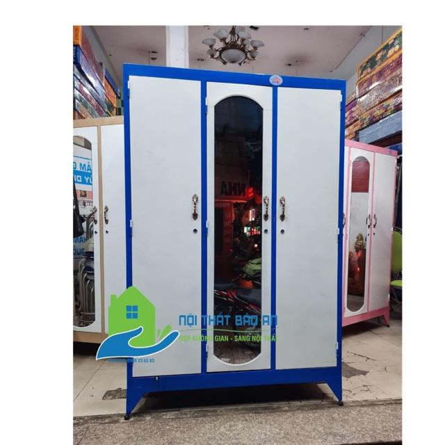 Tủ sắt 3 cửa màu xanh sơn tĩnh điện sắt dày 1m8x1m2