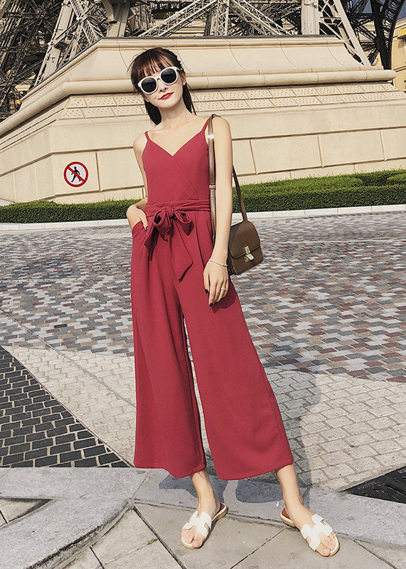 Set Jumpsuit 2 dây liền quần ống rộng sang trọng, lưng trần quyến rũ, mẫu thanh lịch trẻ trung, có dây bụng | MX046
