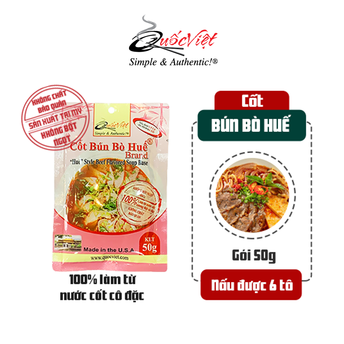 COMBO 2 gói Gia vị Cốt Bún Bò Huế Quốc Việt - 2 x 50g - gia vị nấu đủ 4 tô mỗi gói - VN10502