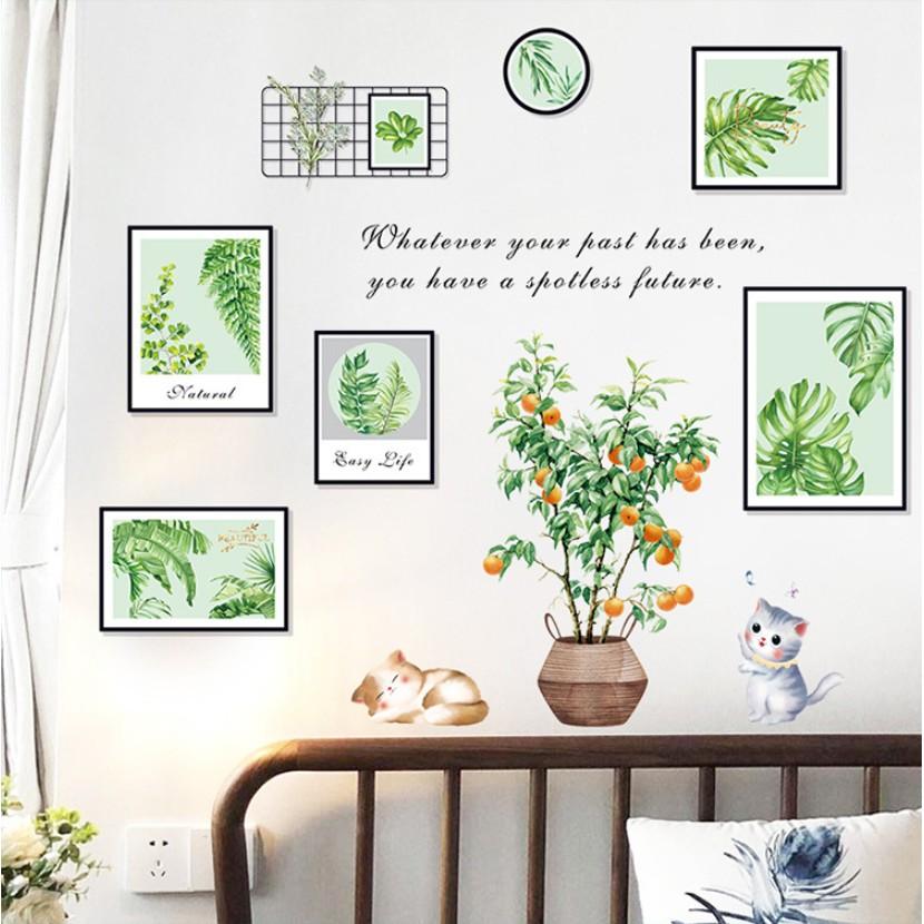 Decal dán tường trang trí - KHUNG TRANH HOA CỎ XANH MÁT