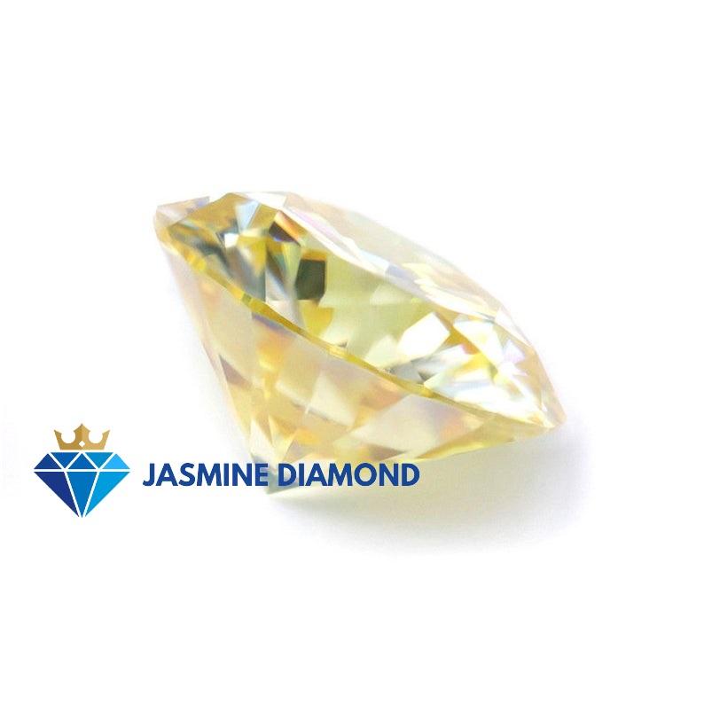 (Size từ 8-10.5 ly) Kim cương nhân tạo Mỹ Moissanite giác cắt tròn màu vàng vivid