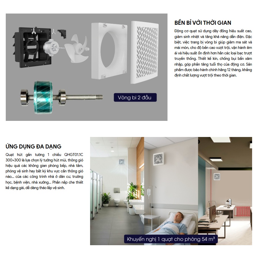 Quạt hút mùi thông gió gắn tường 1 chiều Rạng Đông QHGT01.1C cho nhà bếp, nhà tắm, phòng ngủ - Hàng chính hãng